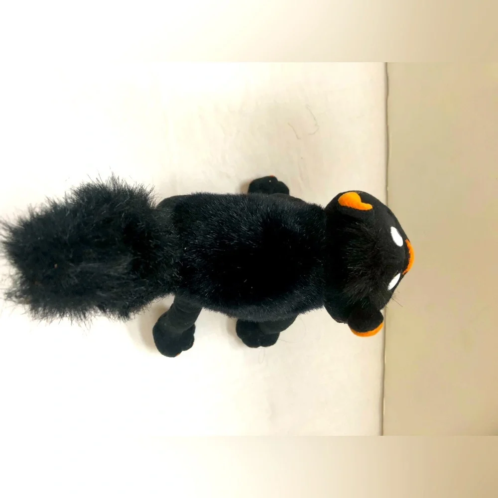 Black Cat Posable Weighted Feet Furry Tail Plush Decor Orange Nose